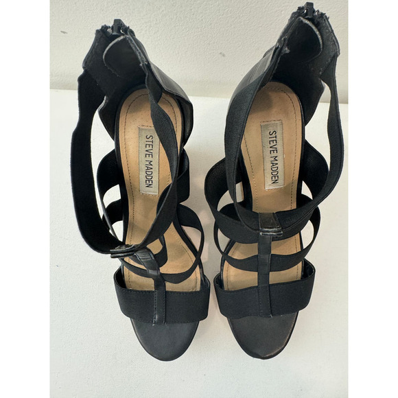 Steve Madden Wedge Platform Sandals Black Heels - SIZE 10.5 - Picture 3 of 6